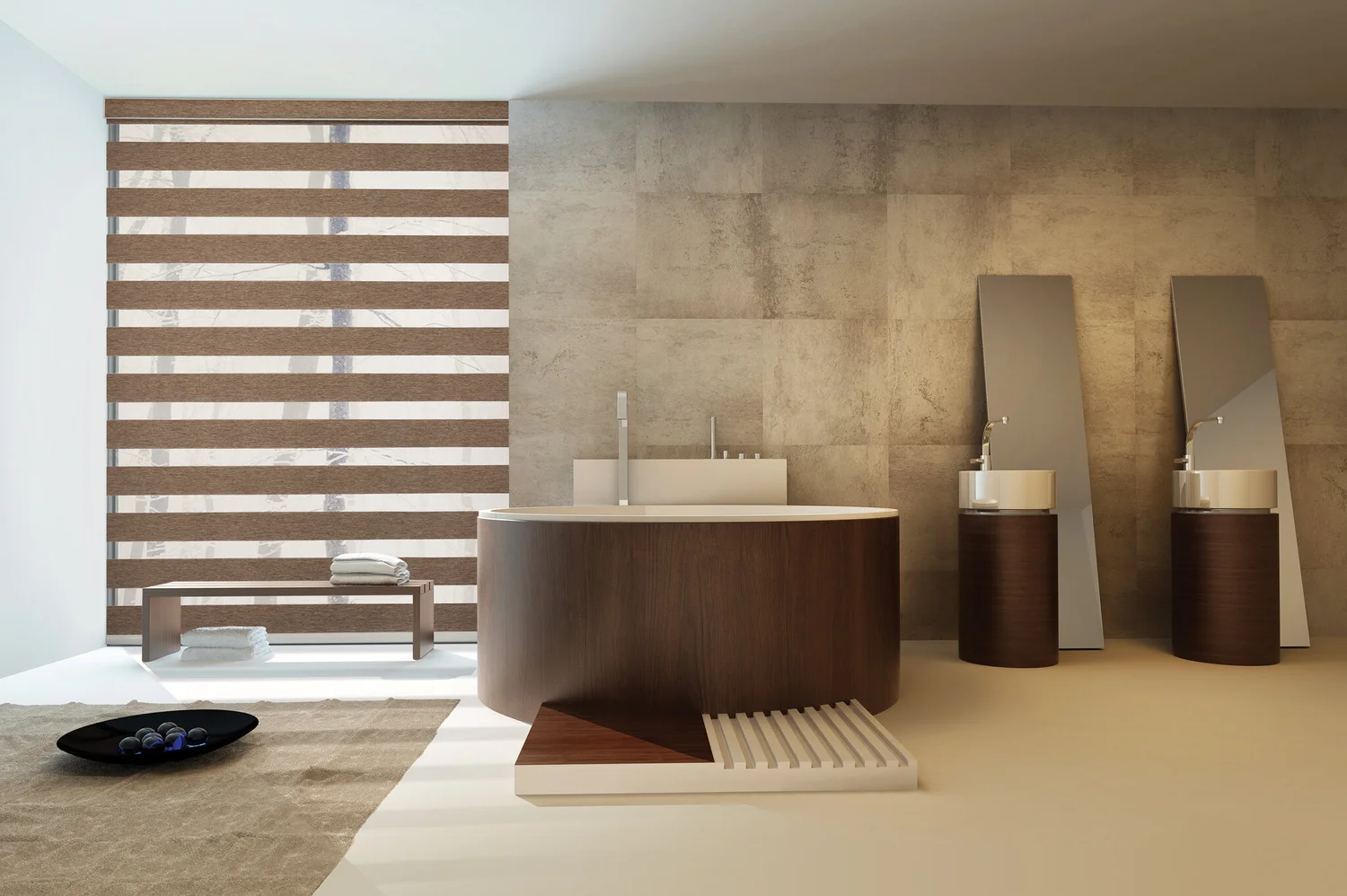 Contemporary interior with custom dual zebra shades
